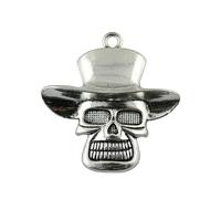 Hat Skull Charms For Beading Projects, 50x48mm, Antique Silver Color, 2 Pieces