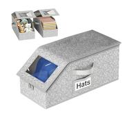 Hat Storage Box - Stackable Display Case, Large Capacity Bin with Clear Window, Reinforced Fabric Panel, Baseball Cap Organizer, Closet Travel Bedroom Beanie, Convenient Storage