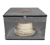 Hat Storage Box with Lid and Clear Window 45x45x29cm Square Cowboy Hat Organizer Container Portable Travel Case Clothes Storage Bin Foldable Hat Storage Bag for Men Women Stuffed Animal Toy