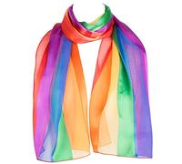 Hat To Socks Chiffon Satin Scarf with Rainbow Stripes