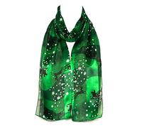 Hat To Socks Christmas Snowflakes Print Premium Chiffon Satin Scarf for Women - Korean Made Lightweight Sheer Fashion Wrap, Soft Elegant Shawl (Green)