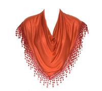 Hat To Socks Triangle Scarf with Bobbin Lace Fringes for Women (Burnt Orange)