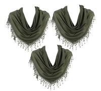Hat To Socks Triangle Scarf with Bobbin Lace Fringes for Women Pack of 3 (Khaki)