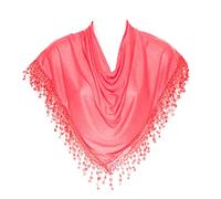Hat To Socks Women’s Triangle Scarf - Elegant Shawl with Bobbin Lace Fringe (Coral Pink)