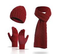 Hat Warm Knitted Scarf Set Thickened Winter Warm Hat Scarf Gloves Set Outdoor Sports (Color : Navy, Size : One size) (Burgundy One Size)