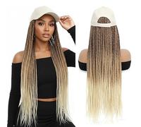 Hat Wig for Women Baseball Cap with Blonde Braided Hair 24 Inch Long Synthetic Box Braid Wig Adjustable Beige Cap with Ombre Brown Blonde Light Blonde Braids for Women