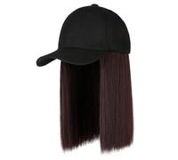 Hat Wig for Women Short Straight Wob Hats with Baseball Cap Hat With Hair Attached For Women With Wig Baseball Cap With Hair Synthetic with Cut Attached (Brown)
