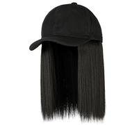 Hat Wig for Women - Short Straight Wob Hats with Baseball Cap - Synthetic Hair Wig Hat with Cut Attached (Black)