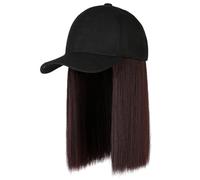 Hat Wig for Women - Short Straight Wob Hats with Baseball Cap - Synthetic Hair Wig Hat with Cut Attached (Brown)
