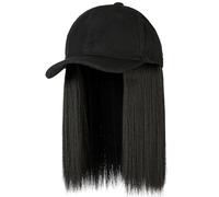 Hat Wig for Women - Short Straight Wob Hats with Baseball Cap - Synthetic Hair Wig Hat with Cut Attached (Black)