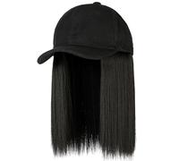 Hat Wig for Women Short Straight Wob Hats with Baseball Cap Synthetic Hair Wig Hat with Cut Attached (Black)