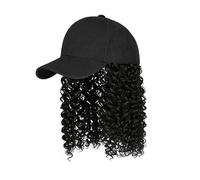 Hat Wig Short Wave Baseball Cap Wigs with Curly Hair Extensions Synthetic Wave Adjustable Baseball Hat Wigs for Women (Short Curly-Black)