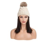 Hat Wig Women's Fashion Plush Hat Wig Medium Short Straight Hair Winter Warm Knitted Hat Exquisite Wig Hat Wig Cap(05)
