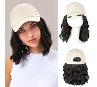 Hat Wigs for Women Baseball Cap with Hair Extensions Synthetic Short Wave Curly with Attached Hair Adjustable Wig for Daily Use
