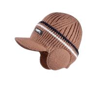 Hat Winter Men Fleece Lined Cuff Knit Hats with Visor Warm Earflaps Ski Cap Winter Hats Men Ear (Coffee, One Size)