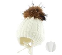 Hat with Ear Flaps Hat Children Girl Boy Winter Warm Plus velvet Knitted Wool Beanies For Kids Outdoor Earflap Cap(Cream white)