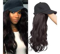 Hat With Hair Attached 16inch Wigs Attached Baseball Cap Curly Brown Hairpiece Black Hat Hair Extensions Synthetic