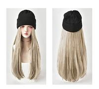 Hat with Hair Attached Autumn Winter Cap Long Synthetic Beanies Hat with Hair Wigs for Women 24inch Straight Wig Warm Soft Ski Knitted