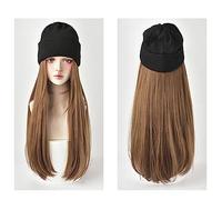 Hat with Hair Attached Autumn Winter Cap Long Synthetic Beanies Hat with Hair Wigs for Women 24inch Straight Wig Warm Soft Ski Knitted