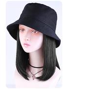 Hat with Hair Attached Bucket Hat Synthetic With Hair Cap Short Straight Autumn Wigs For Women Clip On Extensions