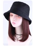 Hat with Hair Attached Bucket Hat Synthetic With Hair Cap Short Straight Autumn Wigs For Women Clip On Extensions