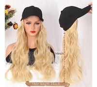 Hat with Hair Attached Long Wavy Synthetic Hat Wig Baseball Cap with Hair Extensions Bone Light Blonde Connect Adjustable for Women