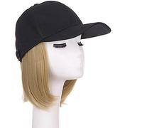 Hat with Hair Attached Short Bob Straight Baseball Cap Wig Seamless Connection Hair Extensions for Women Synthetic Adjustable Black Hat Wigs
