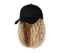 Hat with Hair Attached Short Wig Curly Synthetic Baseball Cap Hair Natural Black Hat Wigs Naturally Adjustable