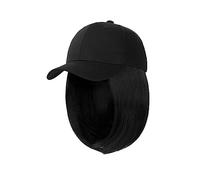 Hat with Hair Attached Synthetic Bob Wig White/Black Hat Wigs Cap with Hair Natural Connect Baseball Adjustable Short Wavy