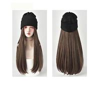 Hat with Hair Long Straight Hat Wig Synthetic Hair Wigs Black Brown Pink 24 Inch Natural Adjustable For Girl Party