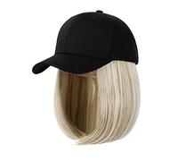 Hat with Hair Synthetic Adjustable Black Hat Wigs Short Bob Straight Baseball Cap Wig Seamless Connection Hair Extensions for Women