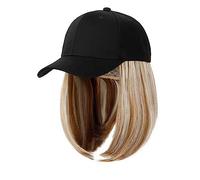 Hat with Hair Synthetic Adjustable Black Hat Wigs Short Bob Straight Baseball Cap Wig Seamless Connection Hair Extensions for Women