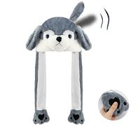 Hat with Moving Ears, Funny Plush Ear Moving Hats Cute Plush Animal Flap Cap Soft Jumping Animal Hat Funny Floppy Ears Hats for Kids Women Men Christmas Easter Birthday Cosplay Costume (Husky)
