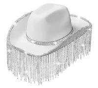 Hat with Rhinestones Fringe Glitter Rave Cowgirl 58cm / 23" Cap Circumference Fit for Adults Women Three Color Cowboy with Fringe Cowgirl Costume for Women Adult Girls to Wear Western Party