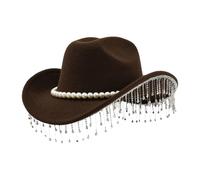 Hat with Rhinestones, Wide Brim Shiny and Elegant | Western Hat with Crystals Tassels for Gentlemen - For Festival Carnival Concert Musical Wedding Celebration and Co