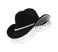 Hat with Rhinestones | Wide Brim Shiny and Elegant Western Style - Western Hat with Crystals Tassels for Gentlemen, for Festival Carnival Concert Musical Wedding Celebration and Co