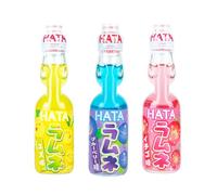 Hata Ramune 200 ml: Assorted Pack 6 (Pack of 3) - Authentic Japanese Soft Drink, Fun Marble Bottle | Refreshing Fizzy Yuzu, Blueberry, Strawberry Flavour