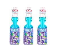 Hata Ramune Blueberry Japanese Soda 200ml (Pack of 3) - Authentic Japanese Soft Drink, Fun Marble Bottle | Refreshing Fizzy Blueberry Flavour