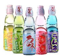 Hatakosen Ramune Soda (Fruity Gift Set) 200ml (5 Bottles) Original, Strawberry, Melon, Blueberry and Pineapple Flavor