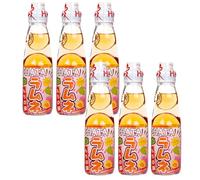 Hatakosen Ramune Soda Japanese Fruity Flavoured Soda Carbonated Bottled Drinks 200ml (Pack of 6, Mochi)