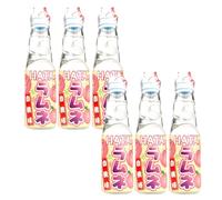 Hatakosen Ramune Soda Japanese Fruity Flavoured Soda Carbonated Bottled Drinks 200ml (Pack of 6, White Peach)