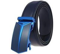 HATAMOTO Genuine Leather Belt for Men Ratchet Adjustable Slide Belt 1 3/8'' Width in Gift Package Fit Everywhere, C-blue, Max 40'' Waist adjustable 120cm