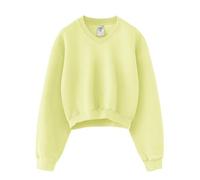 Hatant Cropped Sweatshirt for Women, V Neck Acid Wash Crop Pullover, Soft Fleece Long Sleeve Relaxed Fit Sweatshirt for Women, Yellow, Large