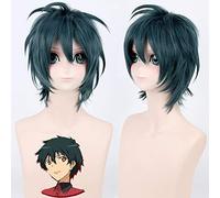 Hataraku Maou Sama! Satan Jacob Cosplay Wig for Man Boys Japanese Anime Costume Party Dark Green Synthetic Hair Wig 35cm