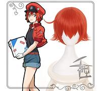 Hataraku Saibou Cells At Work Erythrocyte Red Blood Cell Short Red Cosplay Wig + Wig Cap Neutrophil Platelet KUQX1902