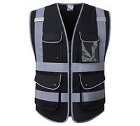 HATAUNKI Class 2 Retro-Reflection Safety Vests 9 Pockets and Front Zipper ANSI/ISEA 107-2015 (Black-03, Medium)