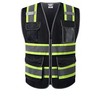 HATAUNKI Retro-Reflection Black Mesh High Vis Safety Vests With 9 Pockets and Front Zipper ANSI/ISEA 107-2015 (Black-04, 2X-Large)