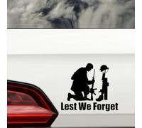 Hatcherabilia Lest We Forget Soldier UK Military Remembrance Car Stickers - Waterproof Decals - Laptops, Mirrors, Windows, Army Gifts (Black)