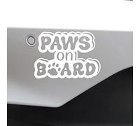 Hatcherabilia Paws On Board Pet Funny Car Decals - Cat & Dog Stickers - Campervan & Motorhome Bumper Stickers - Cute Stickers (White)