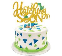 Hatching Soon Dinosaur Cake Topper - Welcome Baby Glitter Dino Eggshell Décor - Hello Baby Gender Reveal - Baby Shower It's A Boy Party Decoration